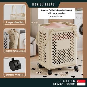 Slim Narrow Compact Laundry Basket with Wheels Handle Foldable Laundry Clothing Storage Multipurpose Yoga Toys Sports