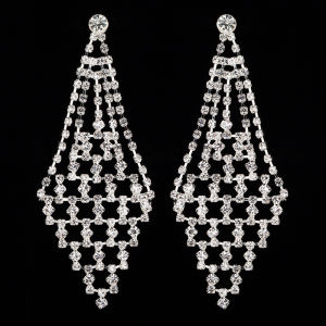 Retro fashion European and American long geometric diamond-encrusted two-color metal fringed earrings earrings studs female E