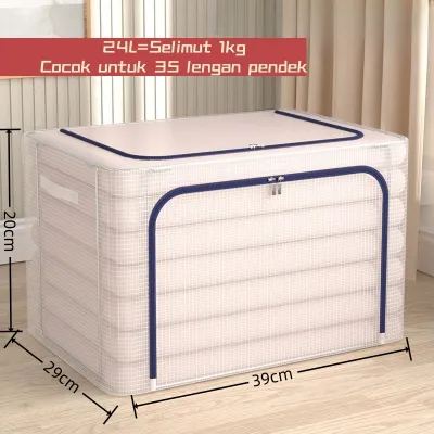 66L/110L Kotak Penyimpanan Storage box Serbaguna lemari pakaian box penyimpanan tempat Rangka baja kain nilon lipat kotak penyimpanan transparan tahan air
