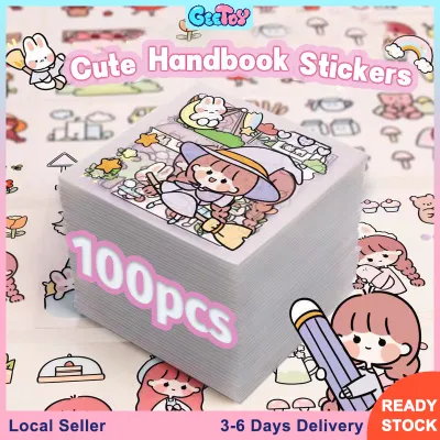 Geetoy 100pcs Cute Cartoon Sticker PET Transparent Kawaii Stationery Creative DIY Handbook for Kids