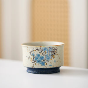青花火石红陶瓷茶杯家用品茗杯禅定杯大号喝茶杯子复古茶具单杯