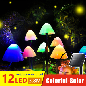 Christmas Lights Solar Mushroom Garden Lights 12pcs 3.8M Solar String Lights Outdoor Waterproof Christmas Lights Garden Outdoor Party Decoration Solar Pathway Lights  Strip Lights for Yard Patio Garden Party Wedding Festival Decoration