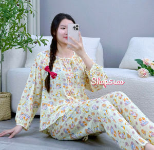 [HCM] Đồ bộ tole nữ bộ lanh mặc nhà quần dài tay dài ráp lăng cài nút thật SHOP5SAO (45-67kg)