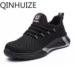 QINHUIZE Summer breathable work safety shoes mens anti-smashing and anti-piercing steel toe safety protective work boots