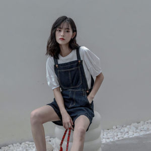 IELGY womens loose wide-leg slimming short trendy denim jumpsuit