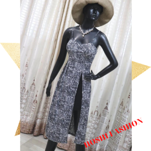 [HCM]Đầm body xẻ tà 2 dây có quần trong (có mút ngực) không tay vải La Dong mềm mịn của HOSHI FASHION