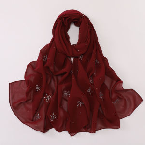 Jifang Sparkling Shimmer Starry Rhinestones Stamping Gold Bow Knot Bubble Chiffon Shawl Long Pashmina Muslim Hijabs Shawls WC102