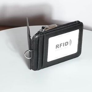 Smartconn Business Work Name Tag Card Holder Badge Holder with Zipper RFID Blocking Genuine Leather ID Badge Card Holder Wallet for Offices ID School ID Driver Licence
