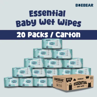 Baebear Essential Baby Wet Wipes Total 1600 Sheets | 80 Sheets/pack | 10/20 Packets per Carton | Daily Use | Oldam [Baebear.sg]