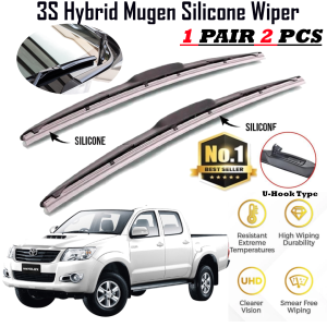 1pair(set) Toyota Hilux Vigo Mugen Japan Silicone Wiper Blade Front Windscreen 3 Section Boneless Full Silicone Wiper U Hook J Hook