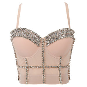 Customized heavy industry nail bead sling diamond Sequin bra metal chain slim navel revealing performance clothes