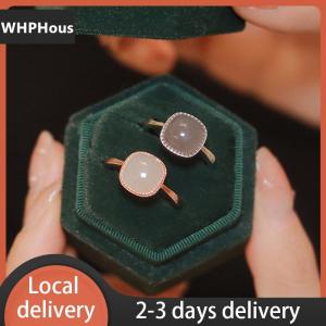 [COD] WHPHous Ship within 24 hours Vintage Artificial Jade Square Ring Autumn Winter Chinese Style Crystal Geometric Finger Ring For Women Fashion Jewelry