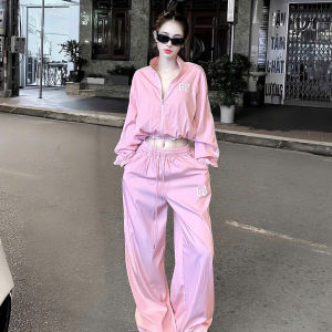 DX_ Set đồ nữ đi chơi set thể thao nữ set áo croptop số tay dài dây rút Dù Gió mix quần dài