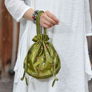 ZHONGMEET หวานหวานแหววว แบบพกพาได้ งานปัก กระเป๋าเงินขนาดเล็ก กระเป๋าเงินแบบสบายๆ กระเป๋าเครื่องสำอาง กระเป๋าราว Hanfu กระเป๋าถือดอกไม้ผู้หญิง กระเป๋าเก็บของขนาดเล็ก ถุงบรรจุเครื่องประดับ