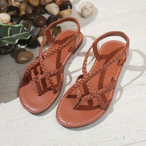 [Free Shipping] New Summer Woven Roman Sandals For Women Flat Beach Shoes Simple And Fashionable Vacation Style Casual Sandals