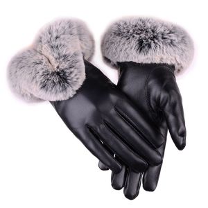 NOVAWEAR Women Leather Gloves Winter Warm Touch Screen Fur Wrist Mittens for Cycling Driving Ski Outdoor Fashion