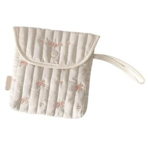Fashionable Embroidered Butterfly Bows Cosmetic Bag Women Menstrual Organizer Soft Polyester Cotton Storage Bags