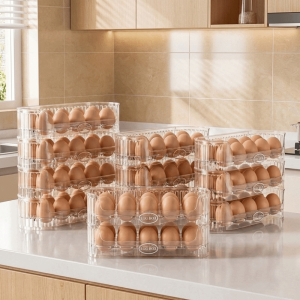 YONIT 10 Grids Refrigerator Egg Storage Box Large Capacity Plastic Fridge Egg Holder Portable Space Saving Egg Fresh-keeping Case for Kitchen