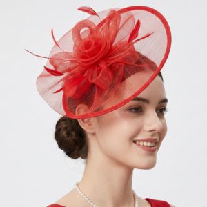 DJDK Elegant Feather Fascinator Hat Exquisite French Tea Party Hat Hair Hoop Mesh Vintage Kentucky Hat Lady
