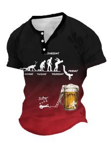 Fashion Beer Henley Shirts Casual Henley Shirt For Men Streetwear Tshirts For Men Short Sleeve Mens T-Shirts Oversized Tshirt Men Drifit Tshirt Summer Clothing T Shirt For Men