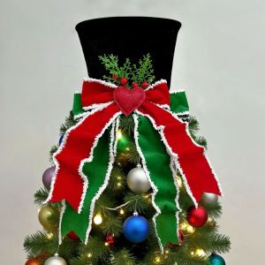 NALANILI Ruy băng tua rua đỏ xanh Mũ trang trí đỉnh cây thông Noel Nhung đen Trang trí hình trái tim Đồ trang trí đỉnh cây thông Noel Mũ chóp cao cổ điển Đồ trang trí cây thông Noel Bố cục đỉnh cây thông Noel