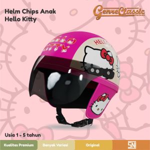 Helm Anak Laki Laki Perempuan 1 2 3 4 5 Tahun Kulit Sintetis Premium Pelindung Kepala Bayi Lucu Kaca Terang Motif Printing Karakter Hello Kitty Cream Pink