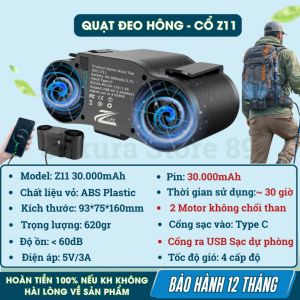 Quạt Đeo Hông 30000mah Thời Gian Sử Dụng 30h 2 Luồng Gió 4 Cấp Độ Gió Siêu Mát