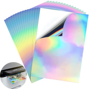 10/20 Sheets A4 (8.3×11.7 Inches) Rainbow Holographic Vinyl Sticker Paper Holographic Water-Resistant Stickers Inkjet Printing