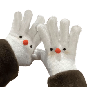 1 cặp mùa đông sang trọng cô gái găng tay ấm áp Găng tay hở ngón thêu Snowman găng tay cho mùa đông đi chơi ấm áp