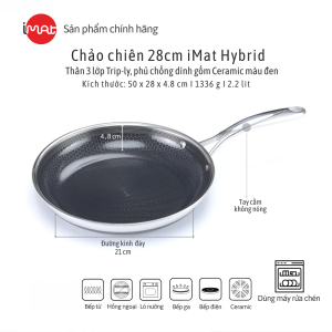[Hàng chính hãng] Chảo chiên inox iMat Hybrid Blackcube 28cm Phủ chống dính gốm Ceramic màu đen thế hệ mới