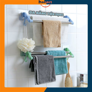 Giá Treo Khăn Nhà Tắm Dán Tường 2 Thanh INOX Treo Đồ Đa Năng Siêu Chắc Tiện Lợi