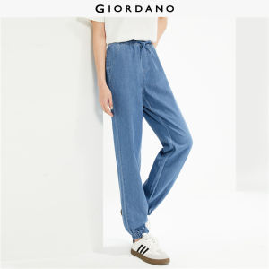 GIORDANO Women Jeans Tencel Lightweight Drawstring Elastic Waist Denim Pants Multi-Pocket Fashion Casual Denim Pants 13414303