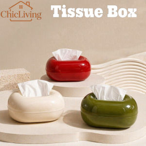ChicLiving Tissue Box Oval Desktop Napkin Holder Drawer Storage Box Tempat Tisu Home Decor White Red