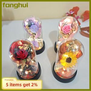 fanghui 1 Set Eternal Rose Light Soap Flower In Acrylic Cover LED Valentine Day Gift For Girlfriend Mothers Day Wedding Bridesmaid Gift