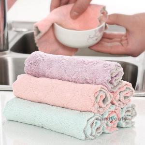 【Ready Stock】Fiber Cotton Towel Super Soft Towel Toilet Kitchen Bathroom Double Sided Coral Fleece Rag - Random Colour