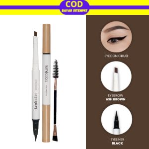 Lumecolors Pensil Alis Waterproof Tahan Lama Eyeconic Duo Liner and Brow 2 in 1 With Brush
