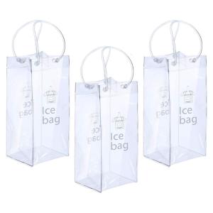 Pack of 3 Clear PVC Wine Carriers Bags Quick Cooling Leakproof Ice Pouches Coolers Ideal for Chilling Portable