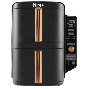Ninja Double Stack XL Air Fryer Vertical Dual Drawer Air Fryer with 4 cooking levels 2 Drawers & 2 Racks Space Saving Design 9.5L Capacity 6 Functions 8 Portions Black/Copper