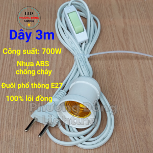 Đuôi đèn liền dây E27 có công tắc - Dây đuôi đèn 3m - 5m - 8m - 10m
