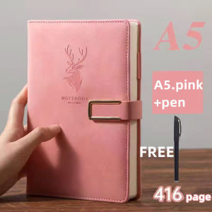 416 Pages paper A5 Leather notebook notepad Thick college Notebook school supplies diary with pen