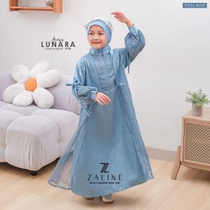 Dress Anak Perempuan Pesta Kondangan Simple Elegant Maxmara Mix Brokat Lace Chantilly - Panjang Lebaran Kombinasi Dewasa Muslim Syari Sarimbit Mewah Ibu Variasi Keluarga Kancing Kerah