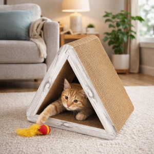OUTOPEN Folding Cat Scratching Board Corrugated Texture Wear-Resistant Triangular Scratching Post Cat Board Cushion Detachable Cat Scratch Board Indoor
