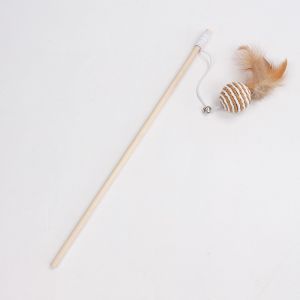 Wooden Mouse Bell Feather Teaser Cat Toy Interactive Catnip Kitten Play Toy