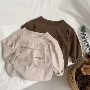 Spring Fall Kids patch letters T-shirt cotton loose long sleeve Girls Tees fashion Boys casual Tops2026