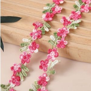 OKKFINE Water-soluble Flower Lace Trim 2cm Wide Polyester Thread Small Floral Lace Soft Soft Fabric Embroidered Lace Trim Wedding Decoration
