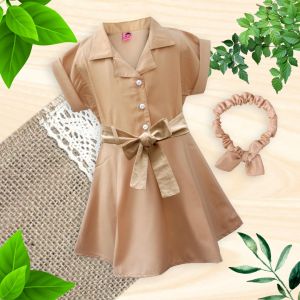 Dress Anak Perempuan Kasual Bonus Bandana Bahan Kain Katun Usia 1-8 Tahun 4140