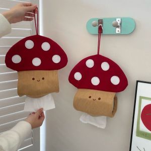 RBJ4 Cloth Mushroom Tissue Box Cute Wall Mounted Tissue Cover Practical Decorative Paper Towel Holder for Home