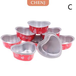 [COD] CHENJ ถาดคัพเค้กอลูมิเนียมฟอยล์รูปหัวใจขนาด100มล. 10ชิ้น เซ็ตพร้อมฝาปิดกระทะสำหรับวันแม่วันวาเลนไทน์วันเกิดงานแต่งงาน