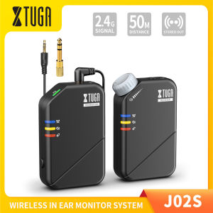 XTUGA J02S 2.4G Wireless In Ear Monitor System with Earphones Rechargeable IEM Transmitter Receiver with Stereo / Mono Mute Button for DJ Concert Stage Performance Music Monitoring