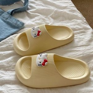 YUCHEN Cartoon KT Cat Slippers Anti-slip Cute Bath Slippers New Soft Kitty Slippers for Women
